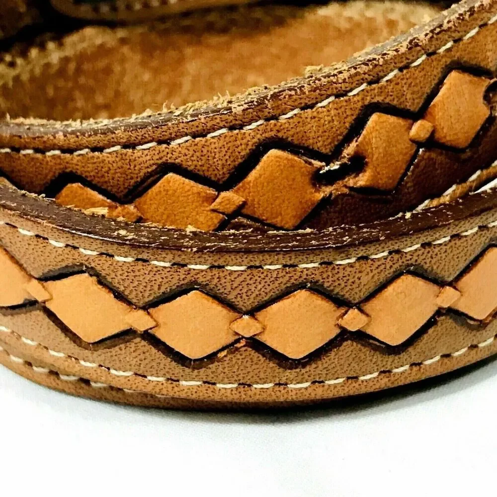 Justin Boots Belt Skinny Leather Tooled 28 Western Fit 23.5-26.5 Cowgirl Diamond